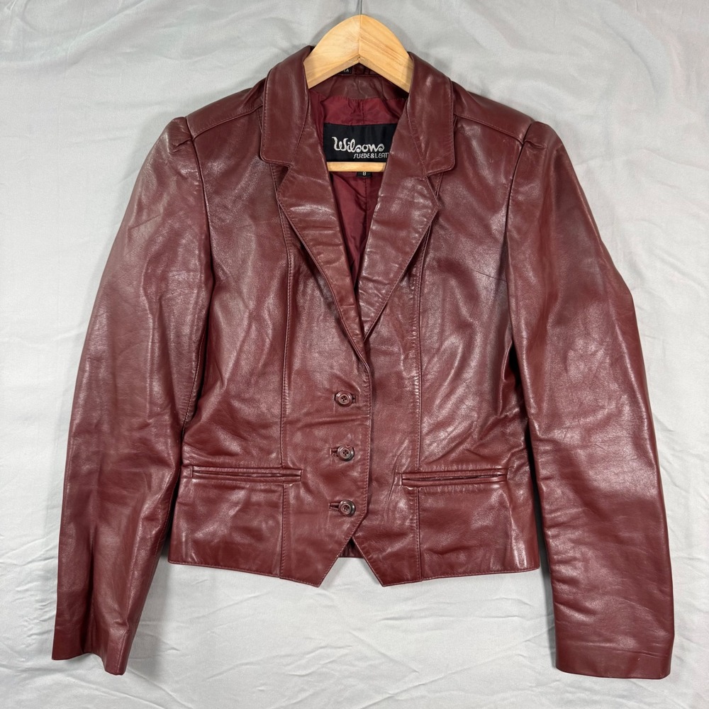 VTG‎ Wilsons Suede & Leather Burgundy Genuine Leather Blazer Jacket Womens 8